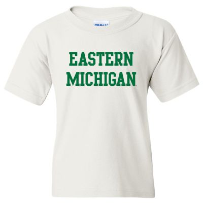UGP Campus Apparel Unisex-Child YS01 - Eastern Michigan Eagles Basic Block Youth T-Shirt - X-Large - White