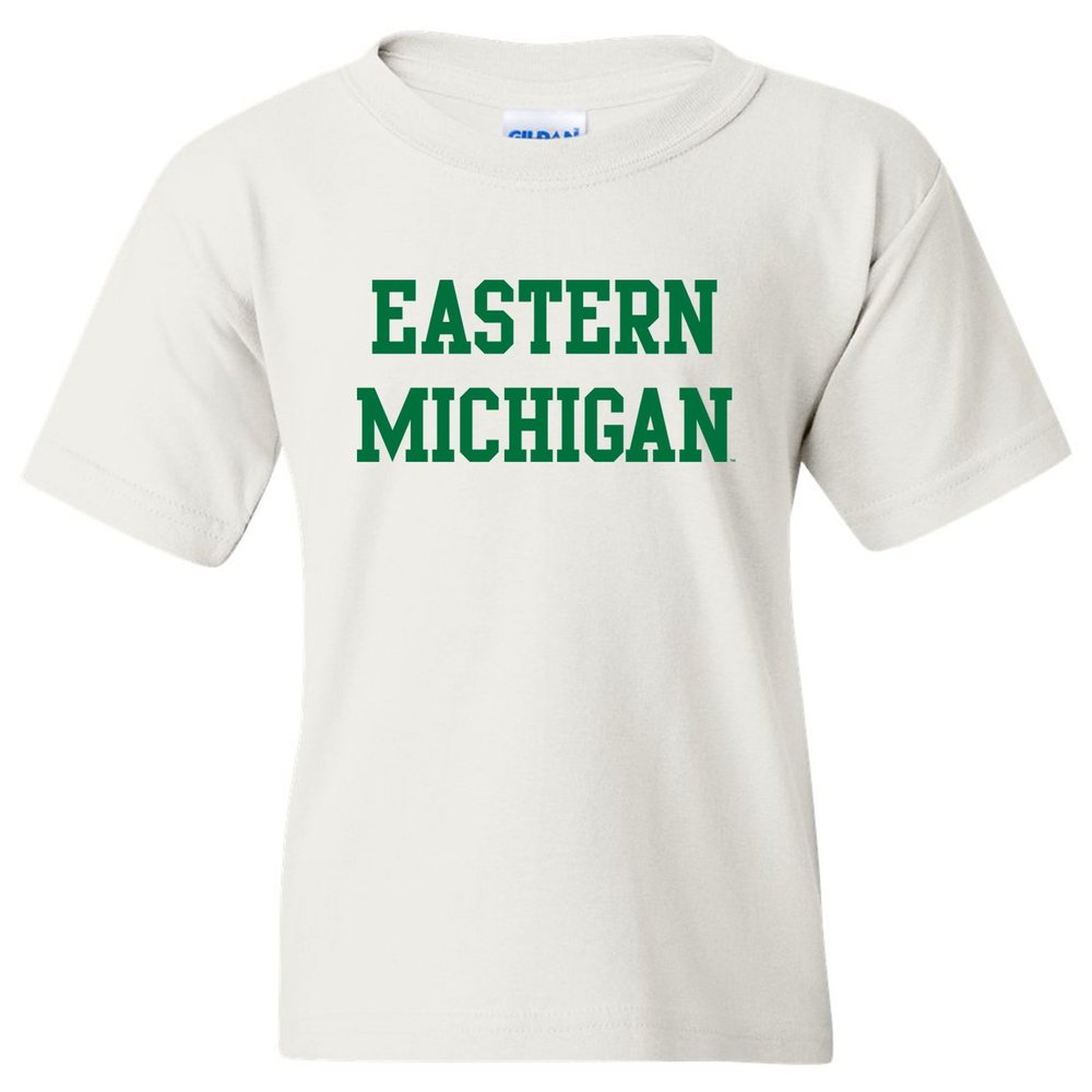 UGP Campus Apparel Unisex-Child YS01 - Eastern Michigan Eagles Basic Block Youth T-Shirt - X-Large - White