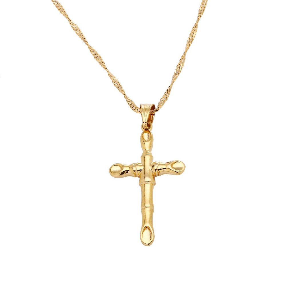 24K Gold Jesus Cross Necklace Religion Crucifix Pendant Jewelry
