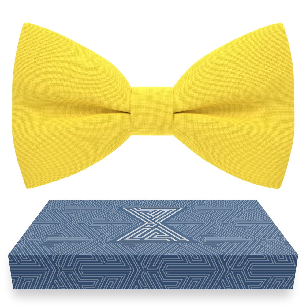 Bow Tie House Boys Classic Pre-Tied Bow Tie Formal Solid Tuxedo (Medium, Yellow)