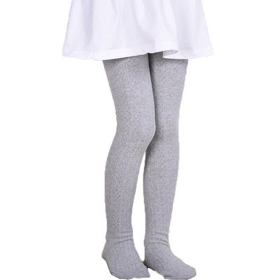 Monvecle Girls' Thick Cotton Stockings Socks Stretch Cable Knit Footed Tights Grey 2-4