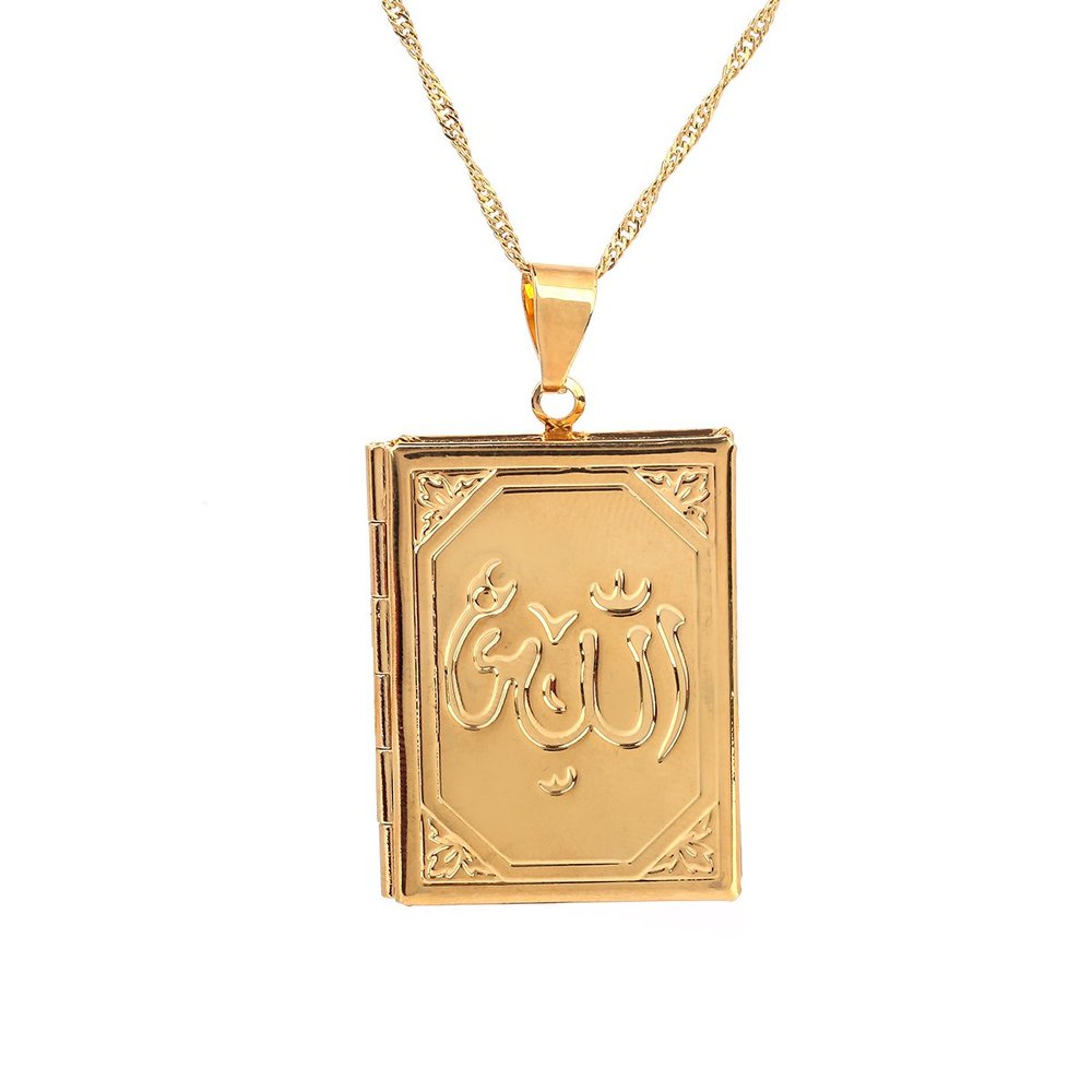 18K Gold Plated Allah Necklace Photo Locket Pendant