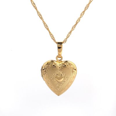 18k Gold-Filled Heart Locket Pendant Necklace with Engraved Celtic Heart