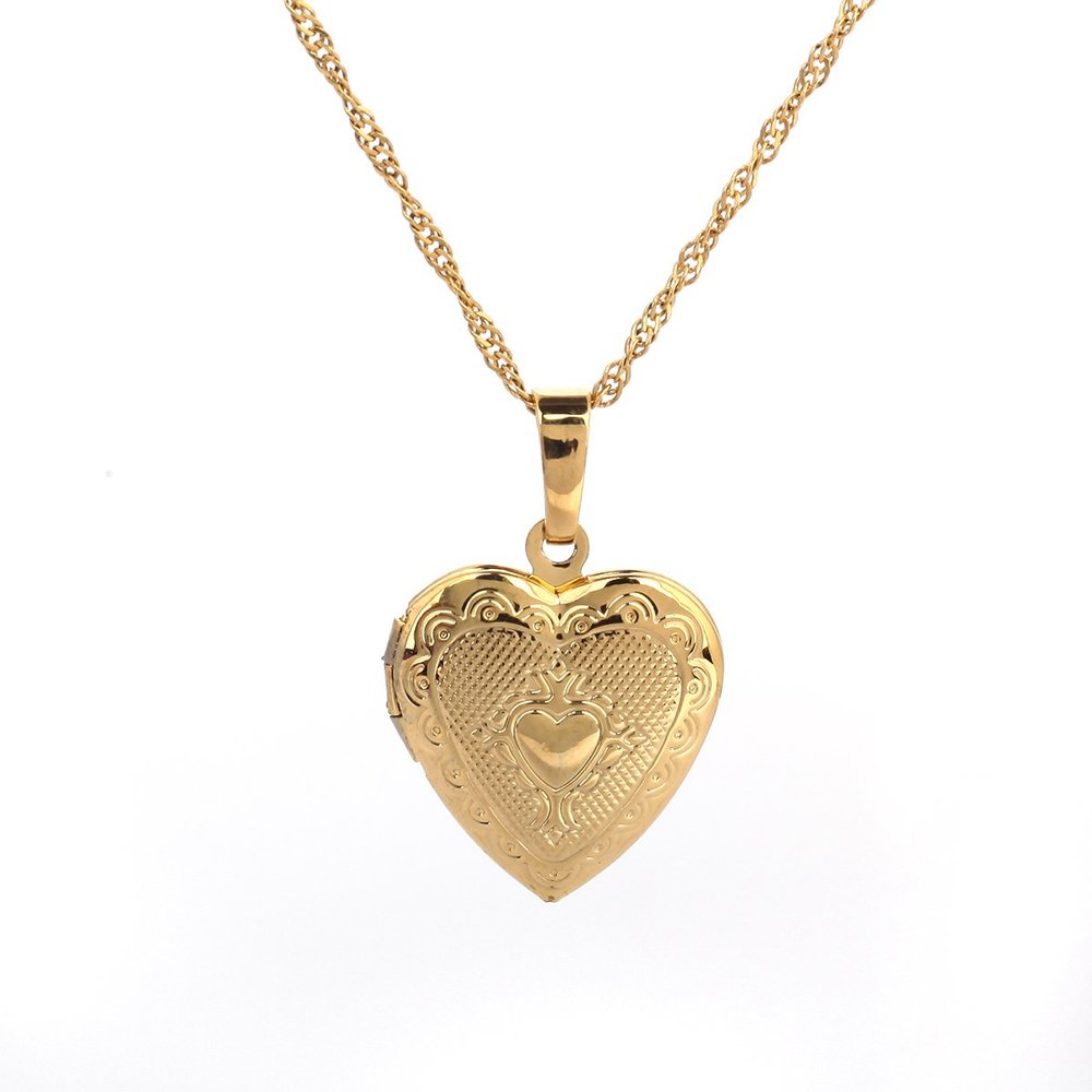 18k Gold-Filled Heart Locket Pendant Necklace with Engraved Celtic Heart