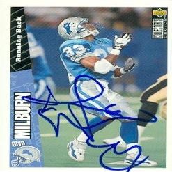 Sports Memorabilia Glyn Milburn Autographed Football Card (Detroit Lions) 1996 Upper Deck No.U180