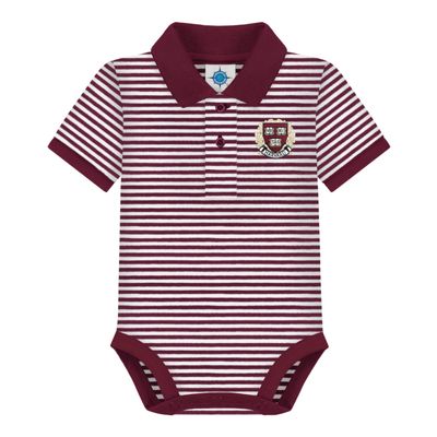 Creative Knitwear College Baby Harvard Crimson University Crest Striped Polo Bodysuit, Maroon/White, for Boys & Girls, 6-9 Months