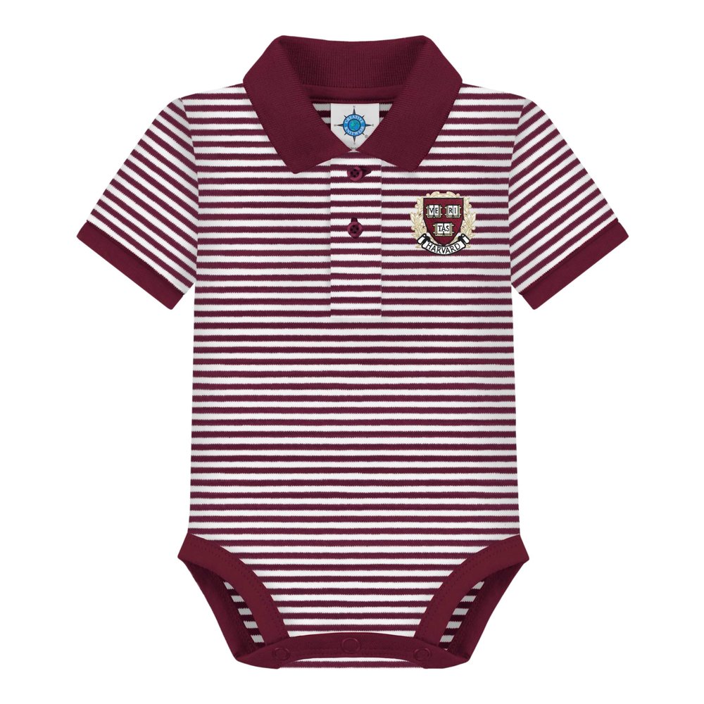 Creative Knitwear College Baby Harvard Crimson University Crest Striped Polo Bodysuit, Maroon/White, for Boys & Girls, 6-9 Months