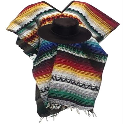 SHARPSHOOTER Clint Eastwood Western Small Black Cowboy Hat & Multicolor Poncho Set