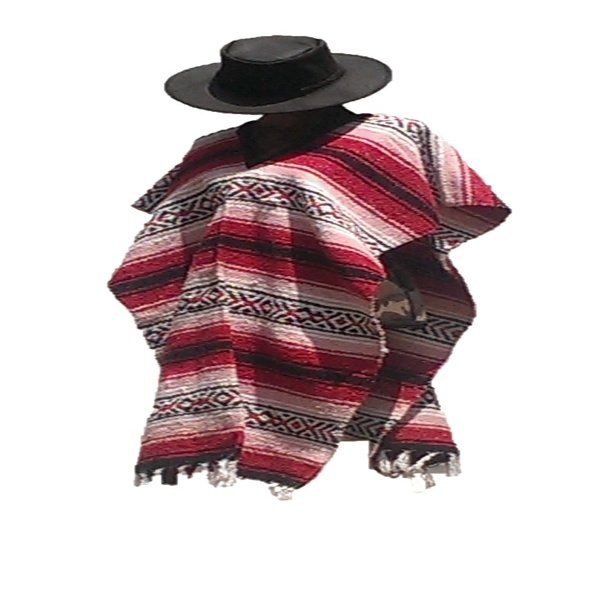 Sharpshooter Clint Eastwood Western Black Cowboy Hat & Red Poncho Set (XX-Large Black Hat & Red Poncho, XX-Large Black Hat & Red Poncho)