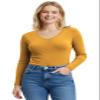 Emmalise Women's Casual Basic V-Neck Tshirt Long Sleeves Tee Top - Mustard, L view 1