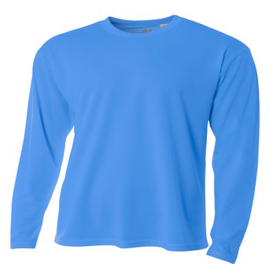 A4 Men's Birdseye Mesh Crew Long Sleeve Tee, Electric Blue, X-Small