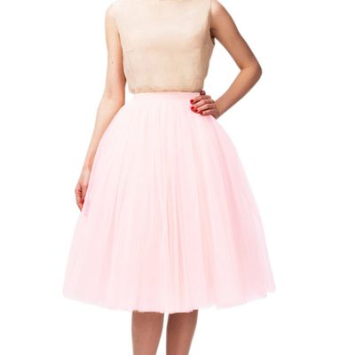 Lisong Women Tea Length Layered Tulle A-line Tutu Party Skirt 18W Light Pink