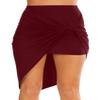 Simlu Womens Drape Up Stretchy Asymmetrical High Low Short Mini Bodycon Pencil Skirt Burgundy X-Large view 1