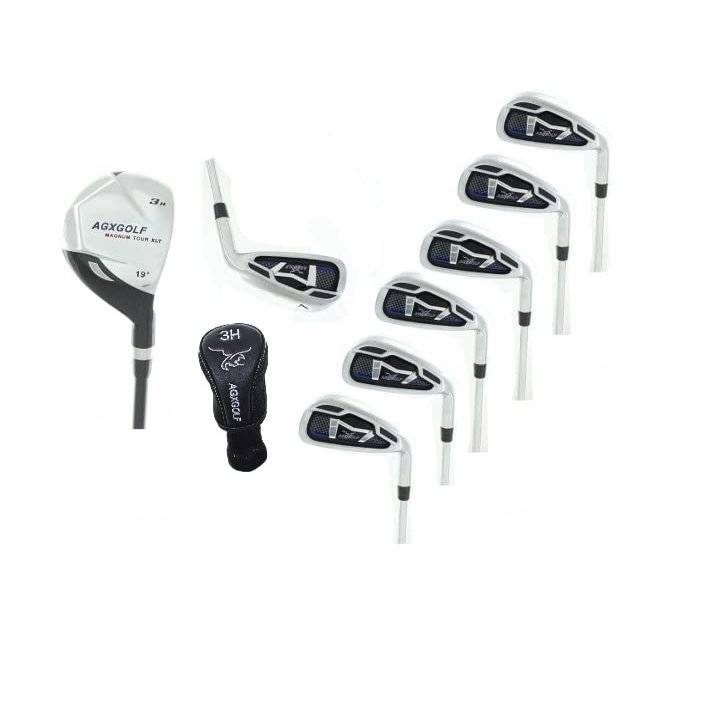 AGXGOLF Boy's Magnum All Graphite Series Irons Set: w/ 3 Hybrid + 5, 6, 7, 8 & 9 Irons + PW + Bonus Sand Wedge US Built