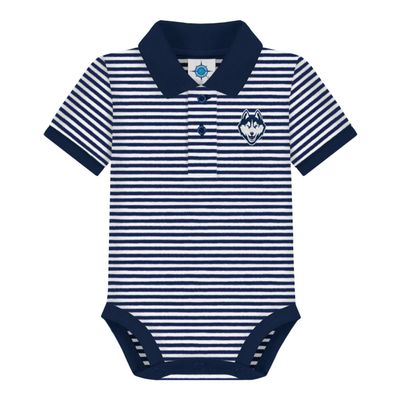 Creative Knitwear College Baby Striped Polo Bodysuit - UConn Huskies Connecticut Logo, Navy/White, for Boys & Girls, 0-3 Months