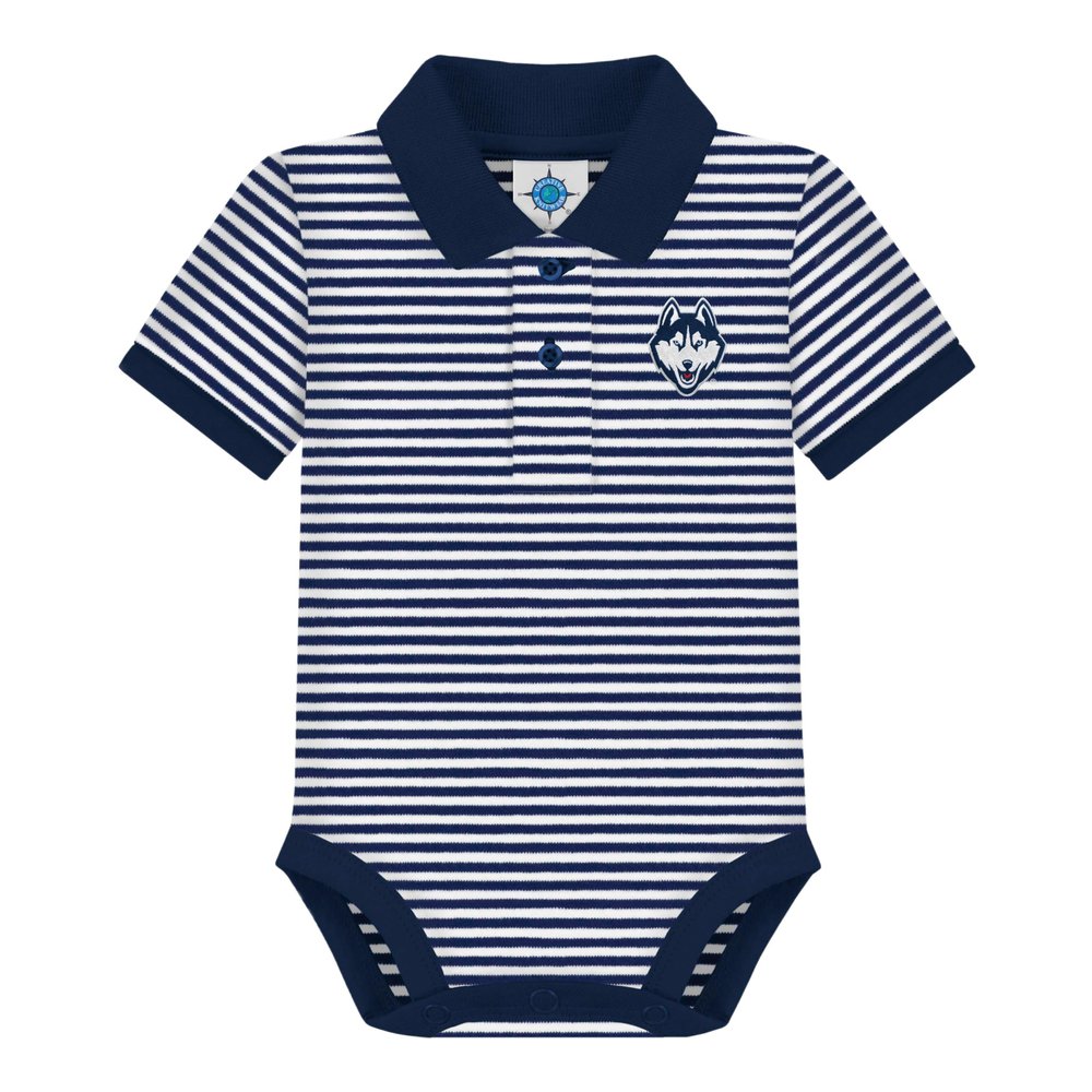 Creative Knitwear College Baby Striped Polo Bodysuit - UConn Huskies Connecticut Logo, Navy/White, for Boys & Girls, 0-3 Months