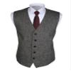 Ruth&Boaz 2Pockets 5Buttons Wool Herringbone Tweed Business Suit Vest (XXXL, Tweed Black) view 1