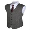 Ruth&Boaz 2Pockets 5Buttons Wool Herringbone Tweed Business Suit Vest (XXXL, Tweed Black) view 2