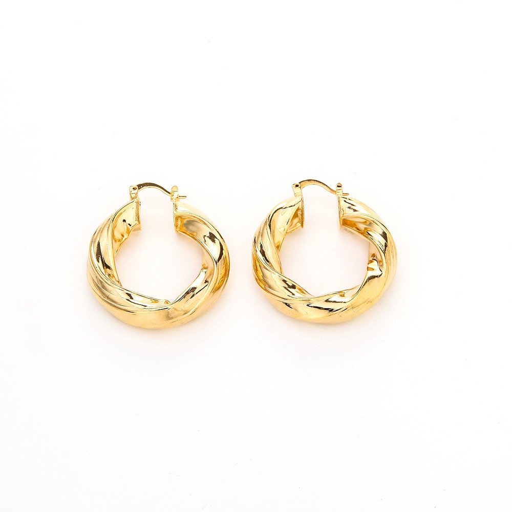 24K Gold Twist Round Hoop Earring African Ethiopian Jewelry Women Earring