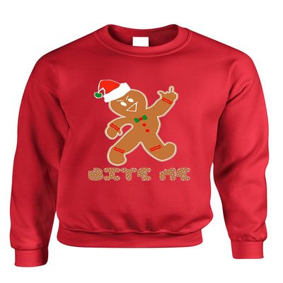 ALLNTRENDS Adult Sweatshirt Bite Me Gingerbread Ugly Christmas Funny Top (M, Red)