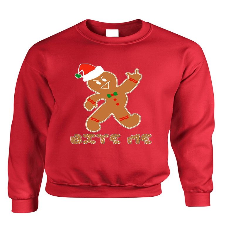 ALLNTRENDS Adult Sweatshirt Bite Me Gingerbread Ugly Christmas Funny Top (M, Red)