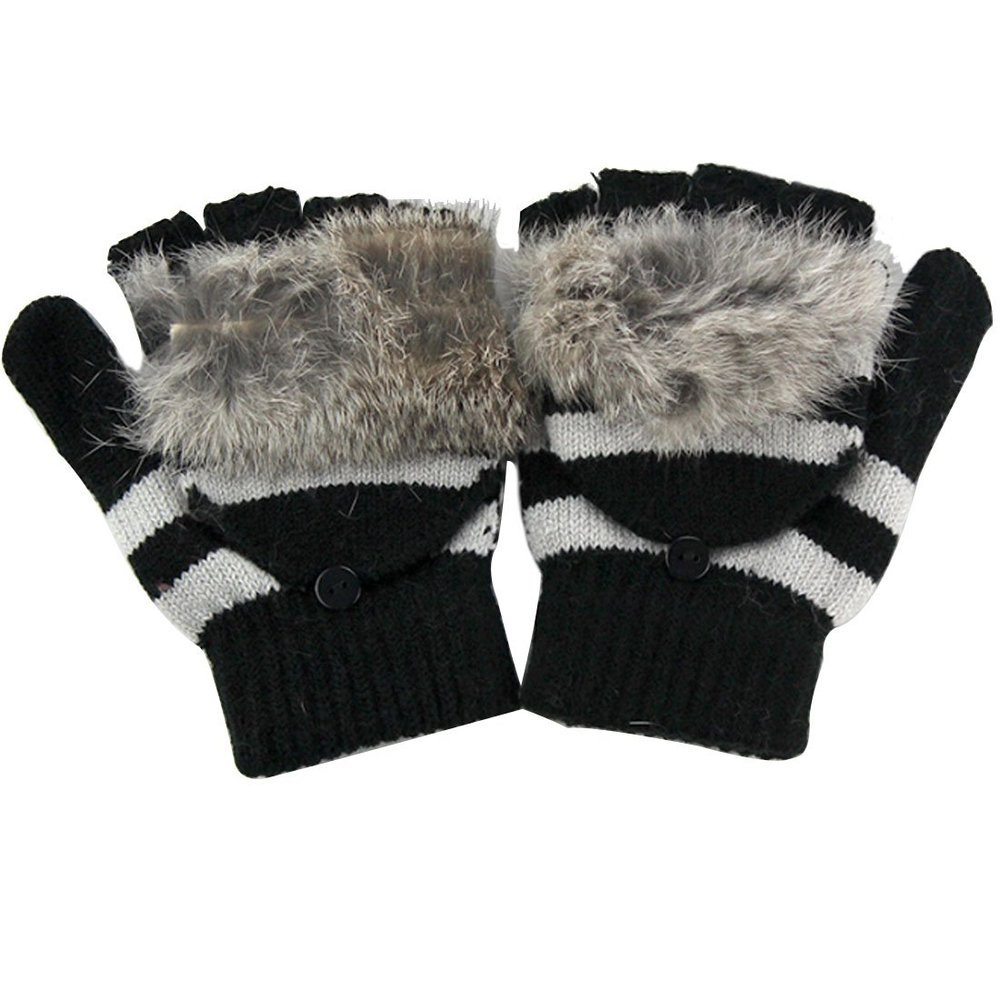 LerBen Women Winter Gloves Wool Fingerless Texting Gloves with Mitten Cover