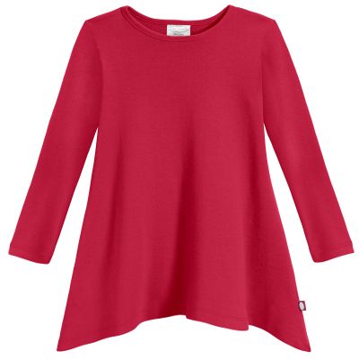 City Threads Sharkbite Shark Bite Girls Long Sleeve TShirt Dress - Casual Everyday Cute Top Tunic Blouse Soft Natural Cotton Perfect for Sensitive Skin SPD Sensory Friendly, Candy Apple Red, 5