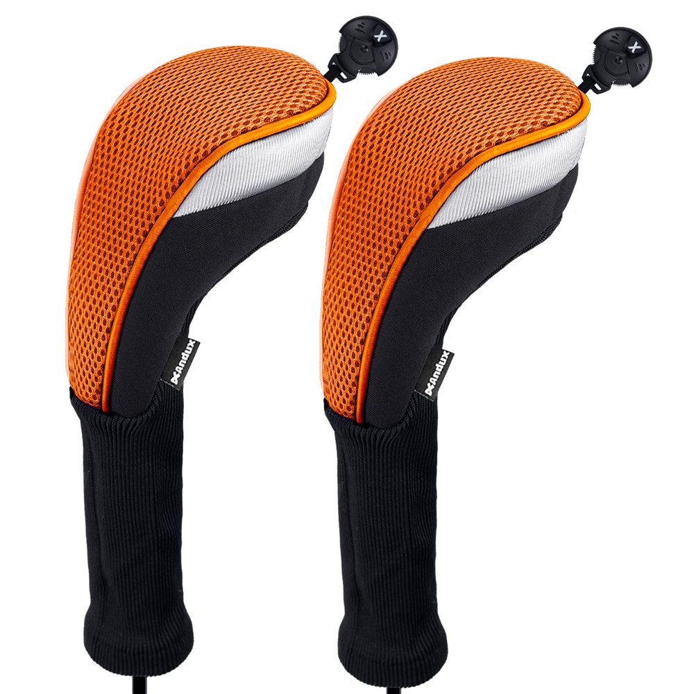 Andux 2pcs/Pack Long Neck Golf Hybrid Club Head Covers Interchangeable No. Tag CTMT-02 Orange