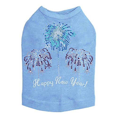 Happy New Year Fireworks - Bling Rhinestone New Year Dog Shirt, 4XL Blue