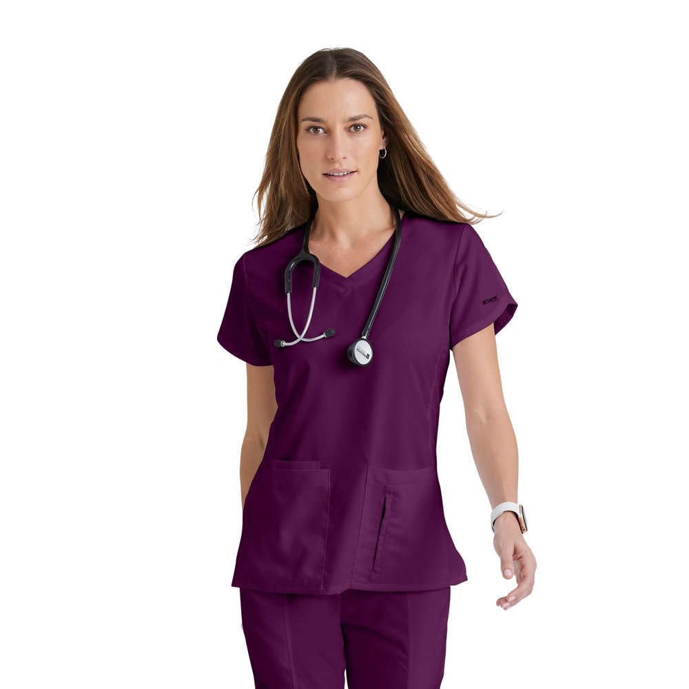 Greys Anatomy by Barco Classic Cora Scrub Top for Women Wine, 4-Pocket Crossover V-Neck Scrub Shirt with Natural Stretch, Soil Release Fabric, and Super-Soft Finish 2XL, Regular Fit