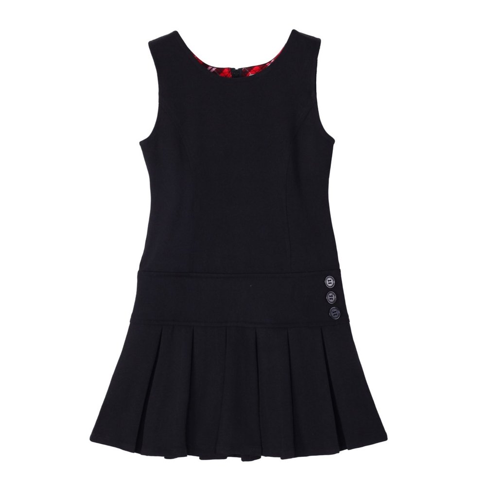 Bienzoe Girls School Uniform Jumper: Stretch Fit Pleated Hem Kids Sleeveless Dress Black 10