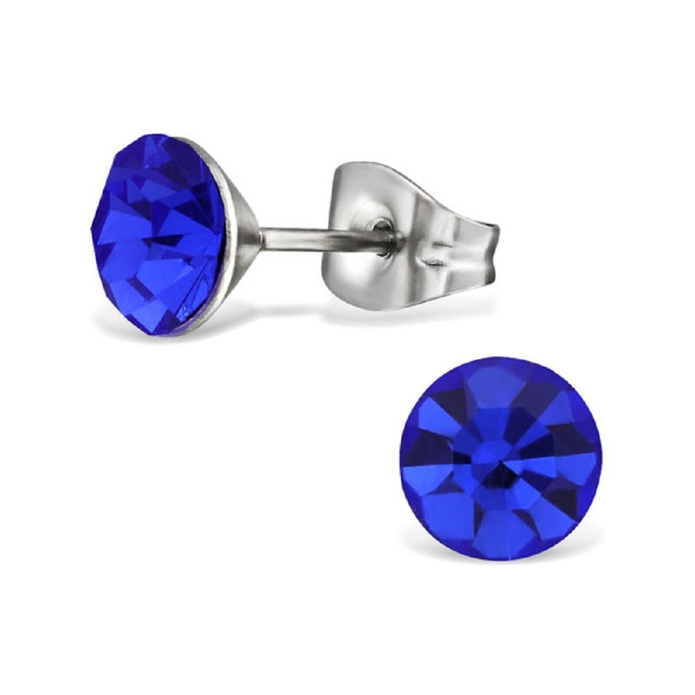 Stainless Steel Round 6mm Crystal Stud Earrings 29105 (Choose Your Color!!) (Sapphire)