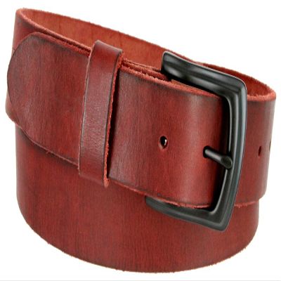 Men's Genuine Full Grain Leather Casual Jeans Belt 1-1/2" = 38mm (42, Burgundy)