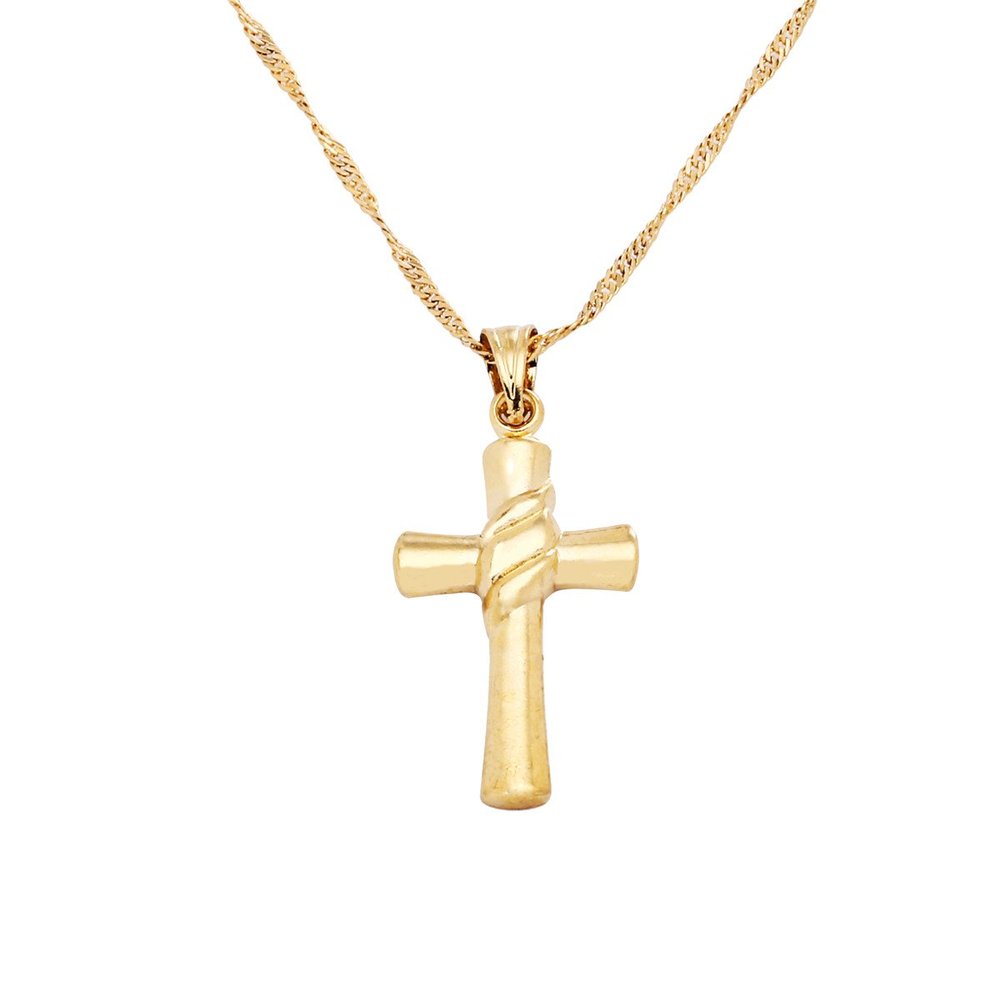 24K Gold Classical Catholic Church Jesus Cross Necklace Religion Crucifix Pendant Jewelry