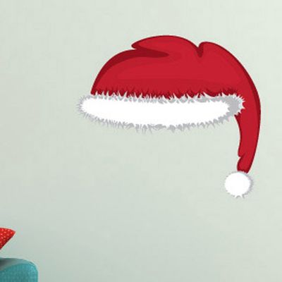 Christmas Santa Hat Wall Decals Stickers Uscolor002, White w/Red, 36 Inches