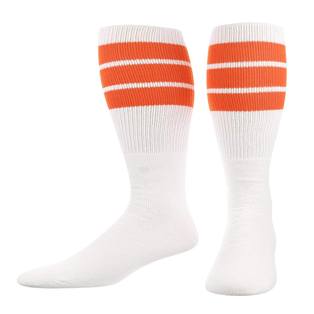 TCK Retro 3 Stripe Tube Socks (Orange, Large)