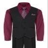 Boy's Vest and Pant Set, Includes Shirt, Tie and Hanky - BURGUNDY 9-12M view 1