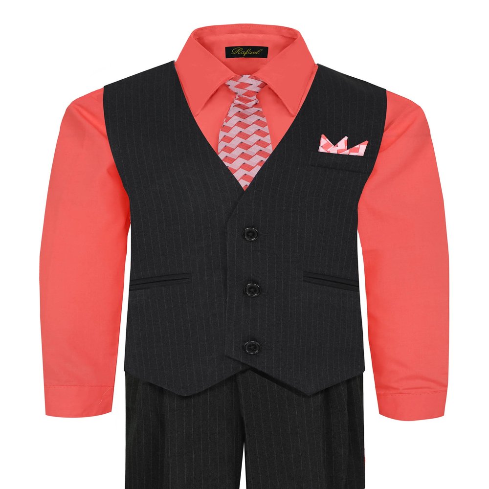 Boy's Vest and Pant Set, Includes Shirt, Tie and Hanky - MELON 6-9M
