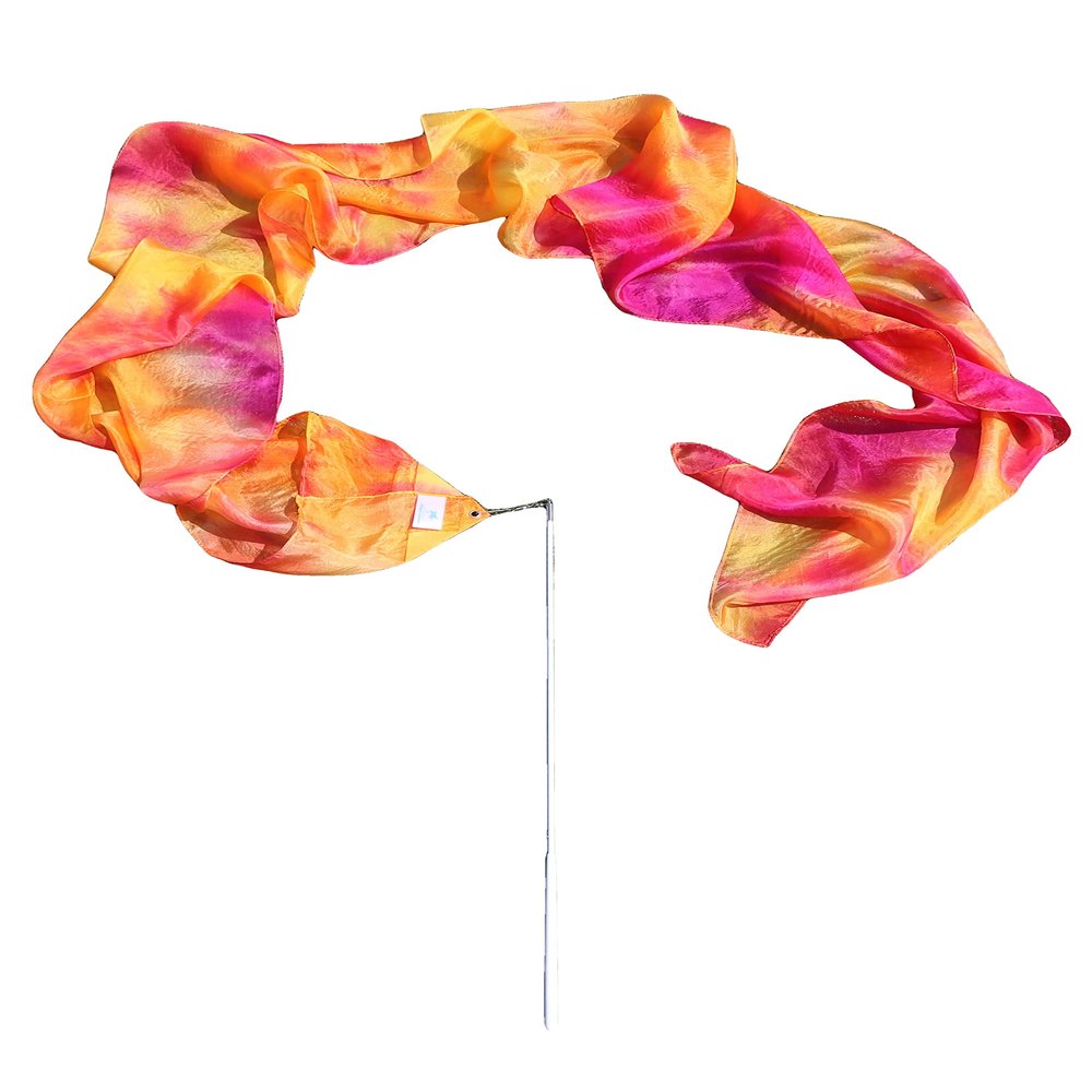 Winged Sirenny 98" Hand Painted Flowy Silk Ribbon Streamer with Rods, Church Liturgical Praise, Worship Adoration Dance Ribbon Banner (Sakura)