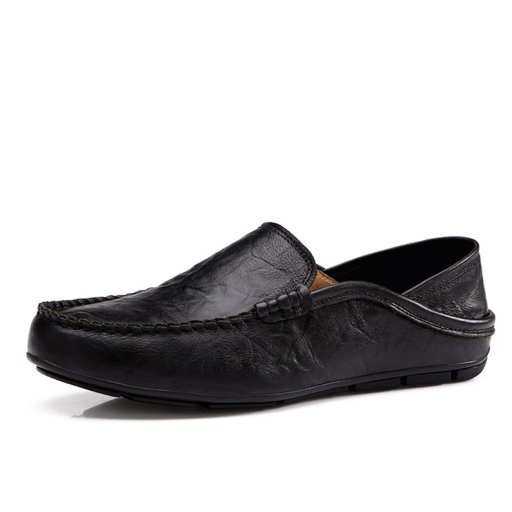 BIFINI Men's Casual Slip On Loafers Shoes Leather Comfortable Slippers Black