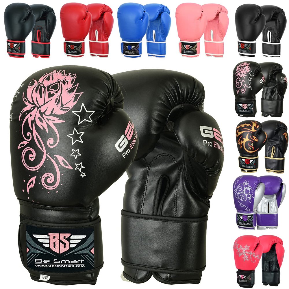 BeSmart Kids Boxing Gloves Junior Mitts 4oz, 6oz Punch Bag Children MMA Youth P (Black, 4 Oz)