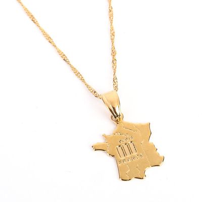 24K Gold Map Of France Pendant Necklace For Women