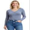 Emmalise Women's Casual Basic V-Neck Tshirt Long Sleeves Tee Top - Sky, M view 1