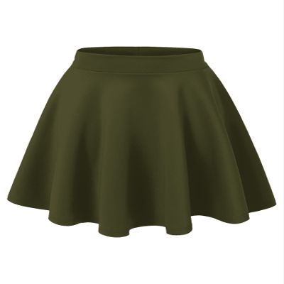 MBJ WB211 Women's Basic Versatile Stretchy Flared Skater Skirt for Girl XS Olive