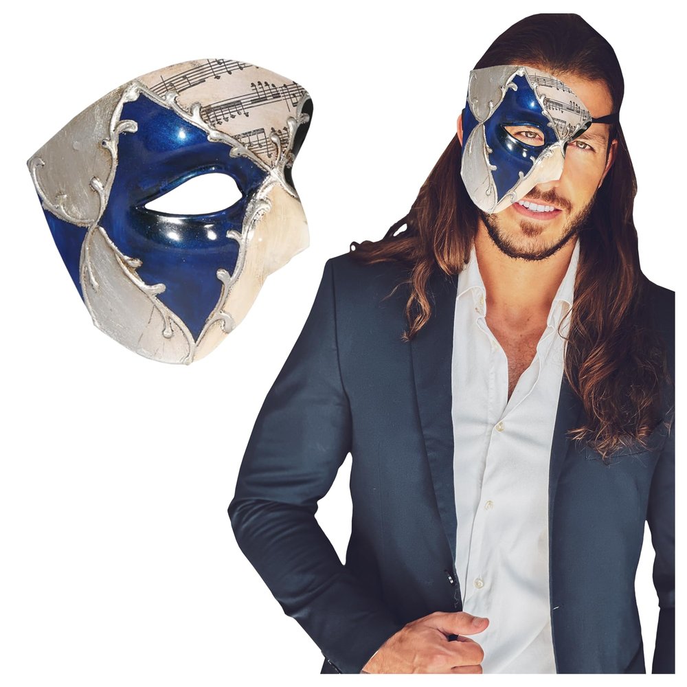 Phantom Of The Opera One Eyed Masquerade Mask For Men Vintage Design Halloween, Prom, Mardi Gras, & Carnival