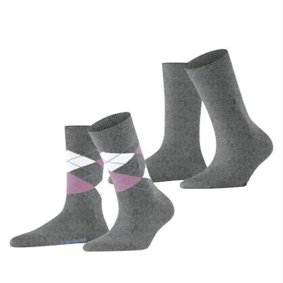 Burlington Ladies Socks Everyday Mix 2er Pack - Rhomb and Uni, One Size (US 6-9.5) (Pink (3401))