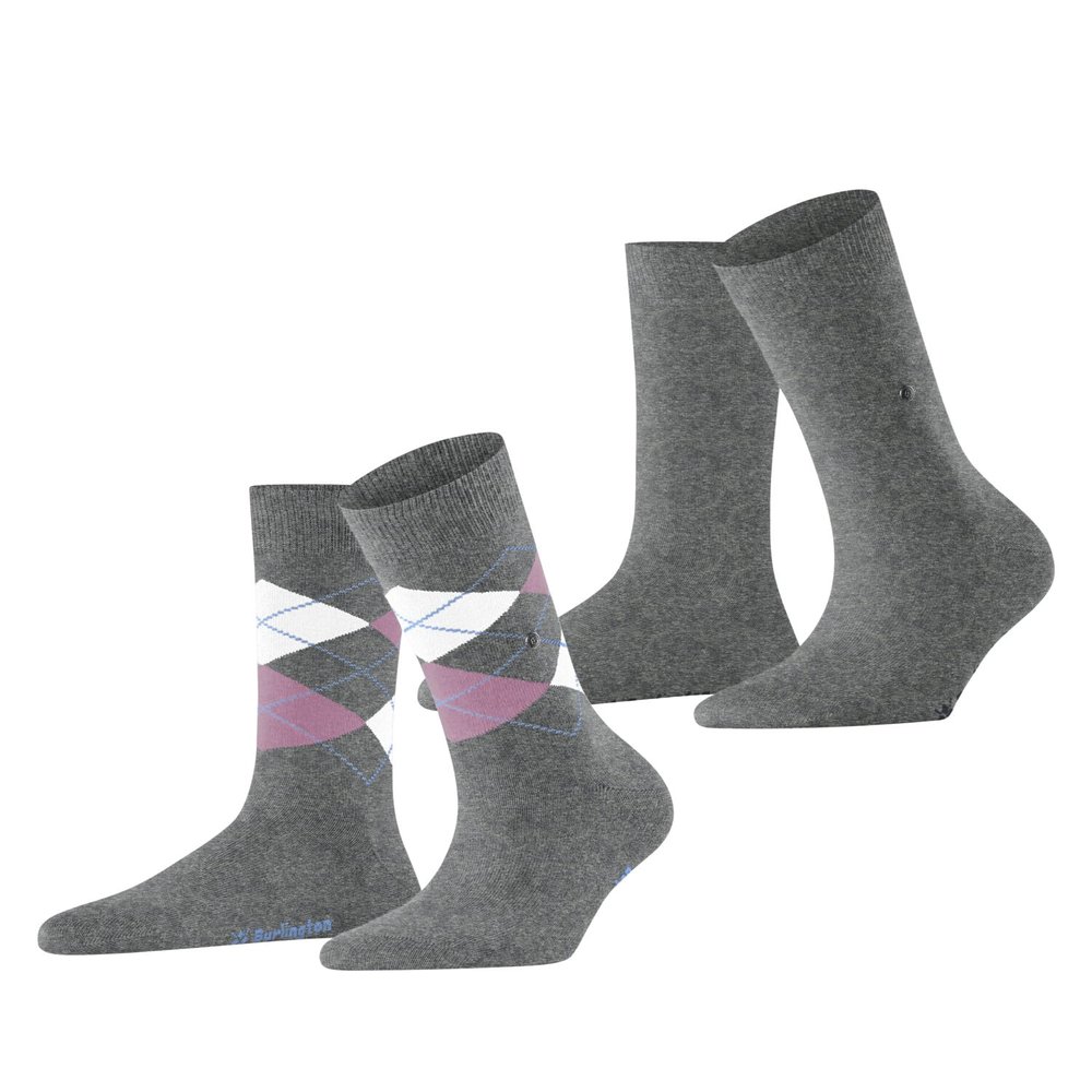 Burlington Ladies Socks Everyday Mix 2er Pack - Rhomb and Uni, One Size (US 6-9.5) (Pink (3401))