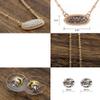 NYFASHION101 Stone Stud Rugged Edge Oval Charm Bead Link Chain Necklace and Earrings Set - Clear/Gold-Tone view 3
