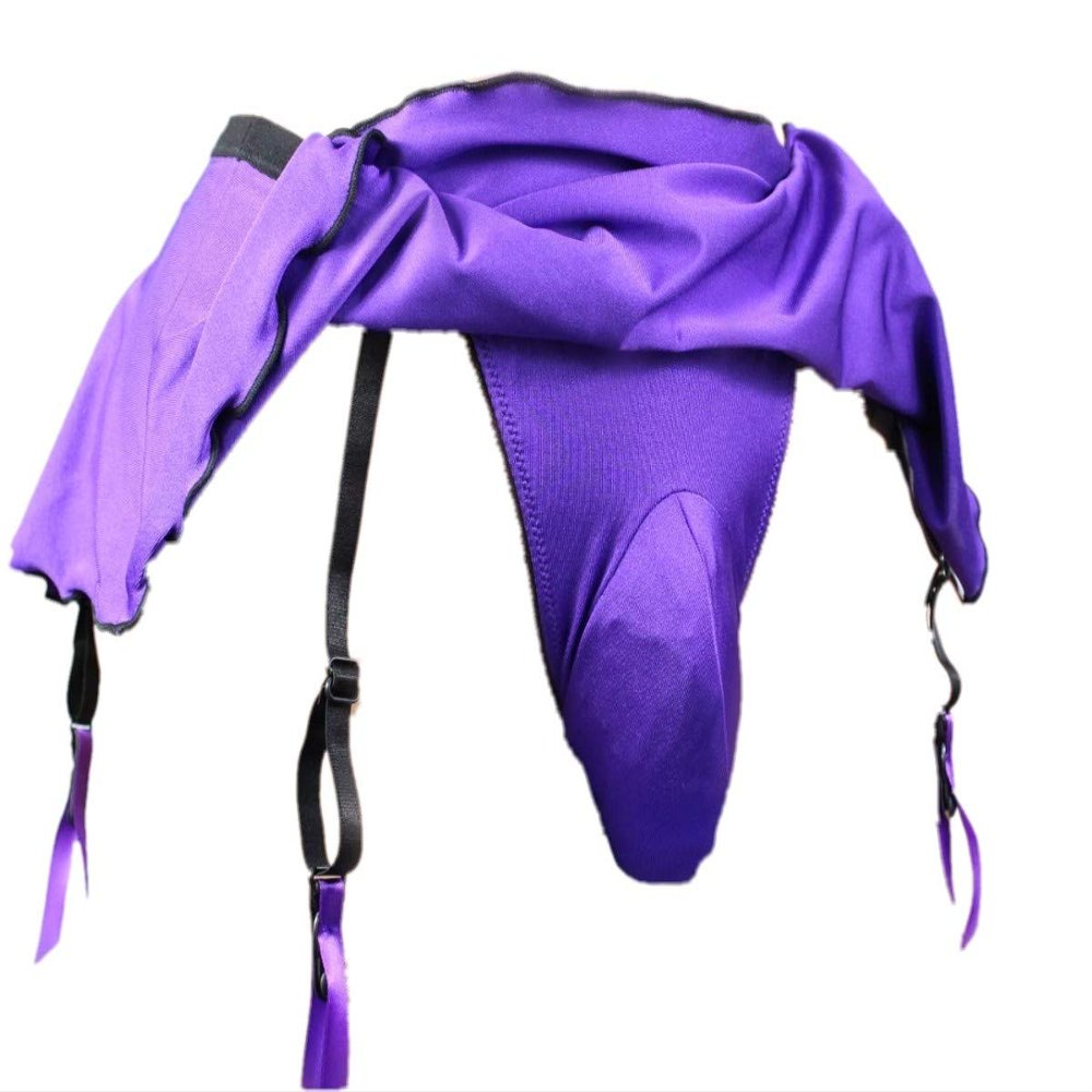 aishani Men's Pouch Panties Skirted Garter Thong Bikini Briefs Underpants,X-L Purple