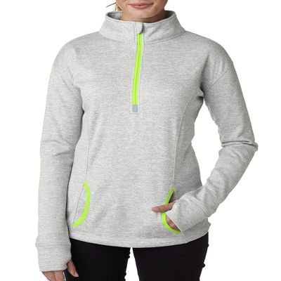 J America Ladies' Cosmic Fleece Quarter-Zip 3XL IC GRY FL/ NE GN